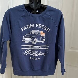 Farm Fresh Blue Graphic Slate Blue Sweater Women’s By Isaac Morris LTD Size XL